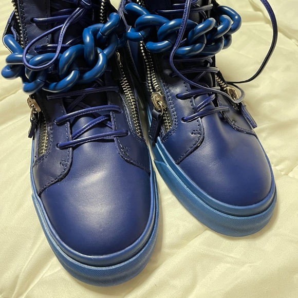 Zanotti royal blue/cobalt high top sneakers. - Picture 4 of 9